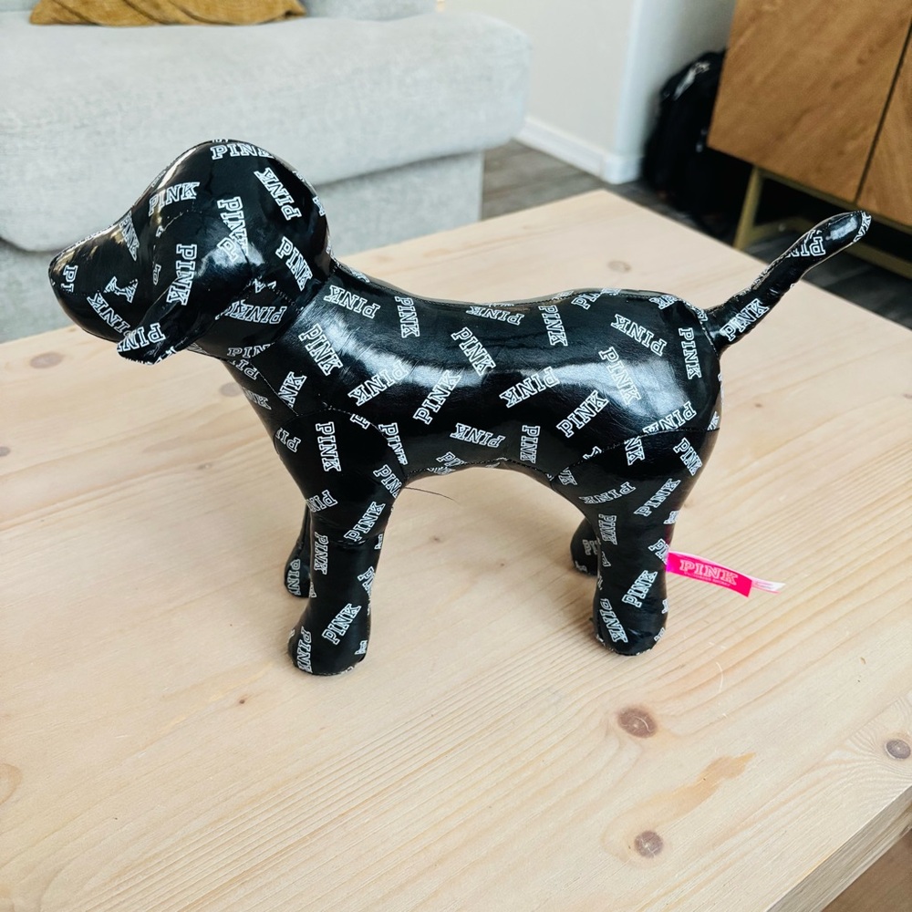 Victoria's Secret PINK black and white logo vinyl‎ dog plush Y2K Style